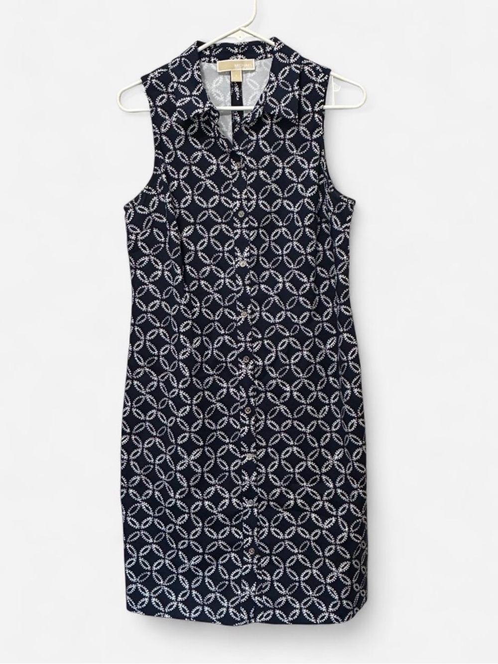 Michael Kors Navy & White Sleeveless Button-Front Dress Size 6